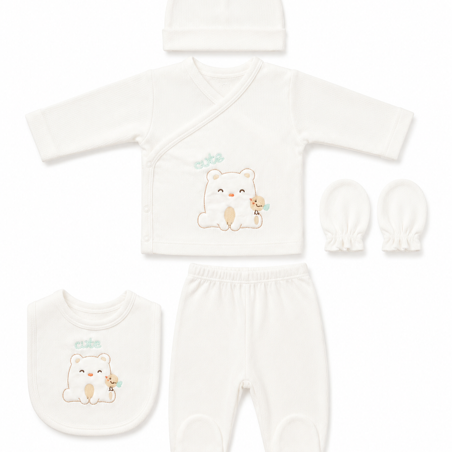Ensemble naissance 5 pieces en coton 0-3 mois