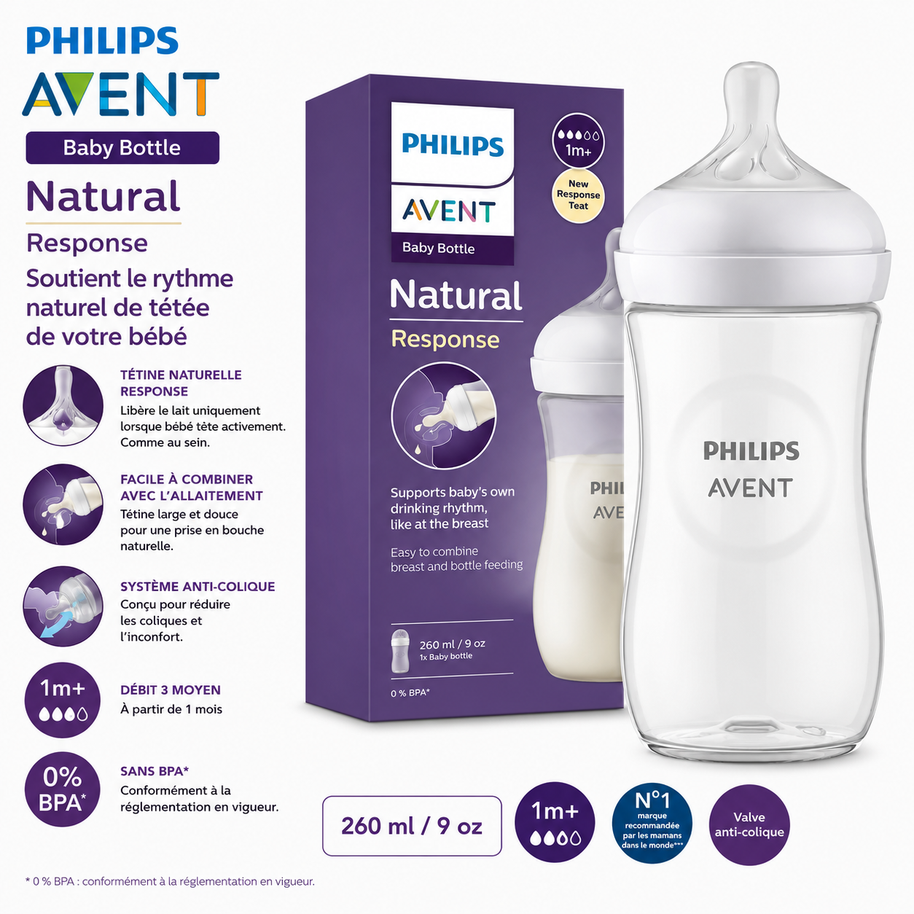 Avent biberon naturel 260ml en plastique