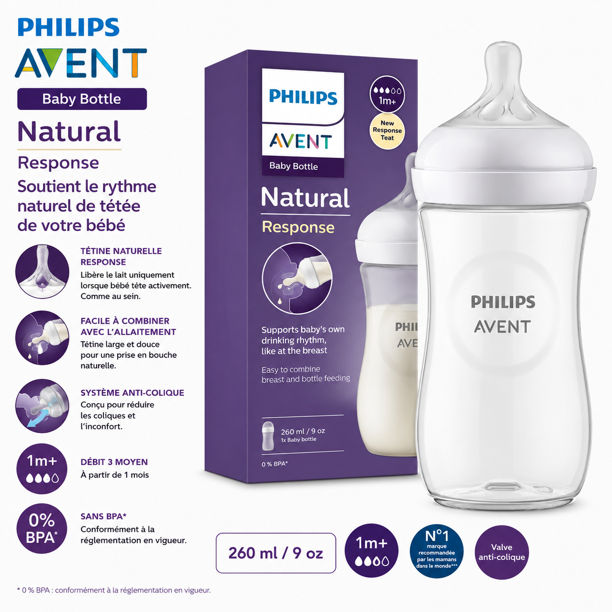 Avent biberon naturel 260ml en plastique