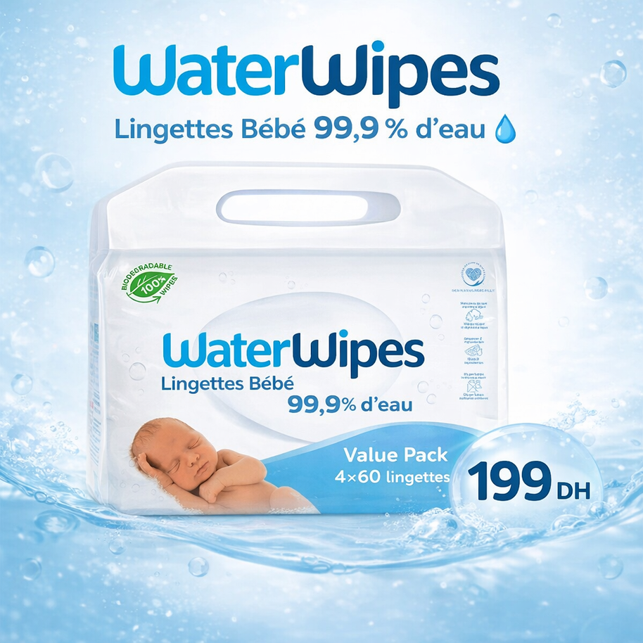 Lingettes Bébé WaterWipes Value Pack 4x60 - WaterWipes - Hygiène et Soin - Babyboss.ma