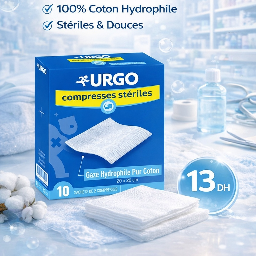 Urgo Compresses stériles 20x20cm boîte de 10 - Urgo - Compresses Stériles - Babyboss.ma