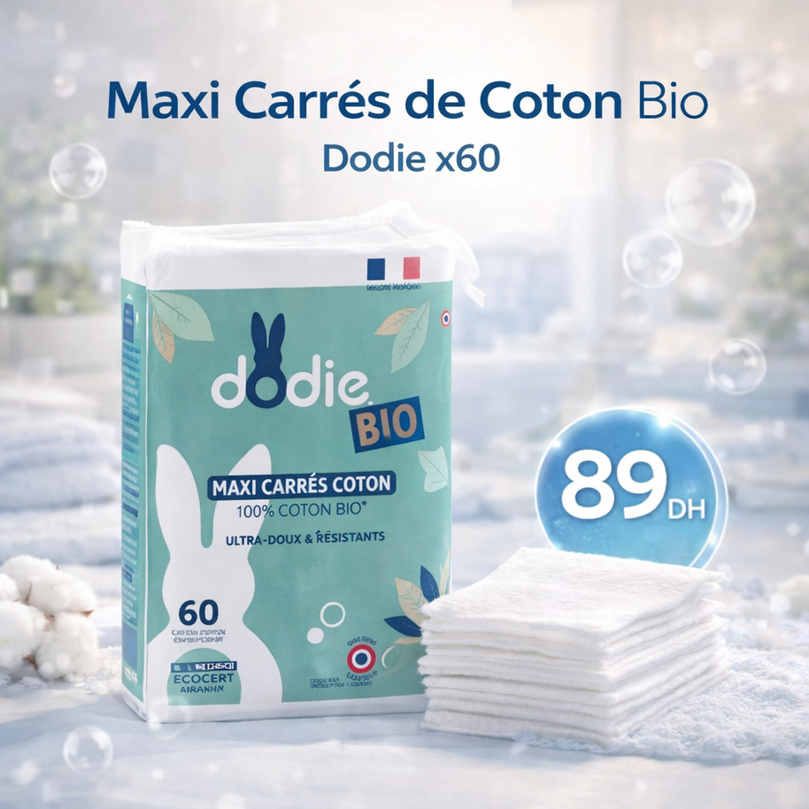 Maxi Carrés de Coton Bio Dodie x60 - Dodie - Accessoires de toilette - Babyboss.ma
