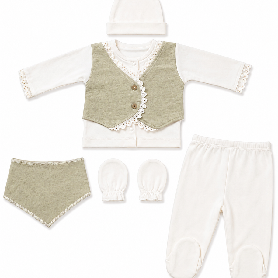 Ensemble naissance 5 pieces en coton 0-3 mois