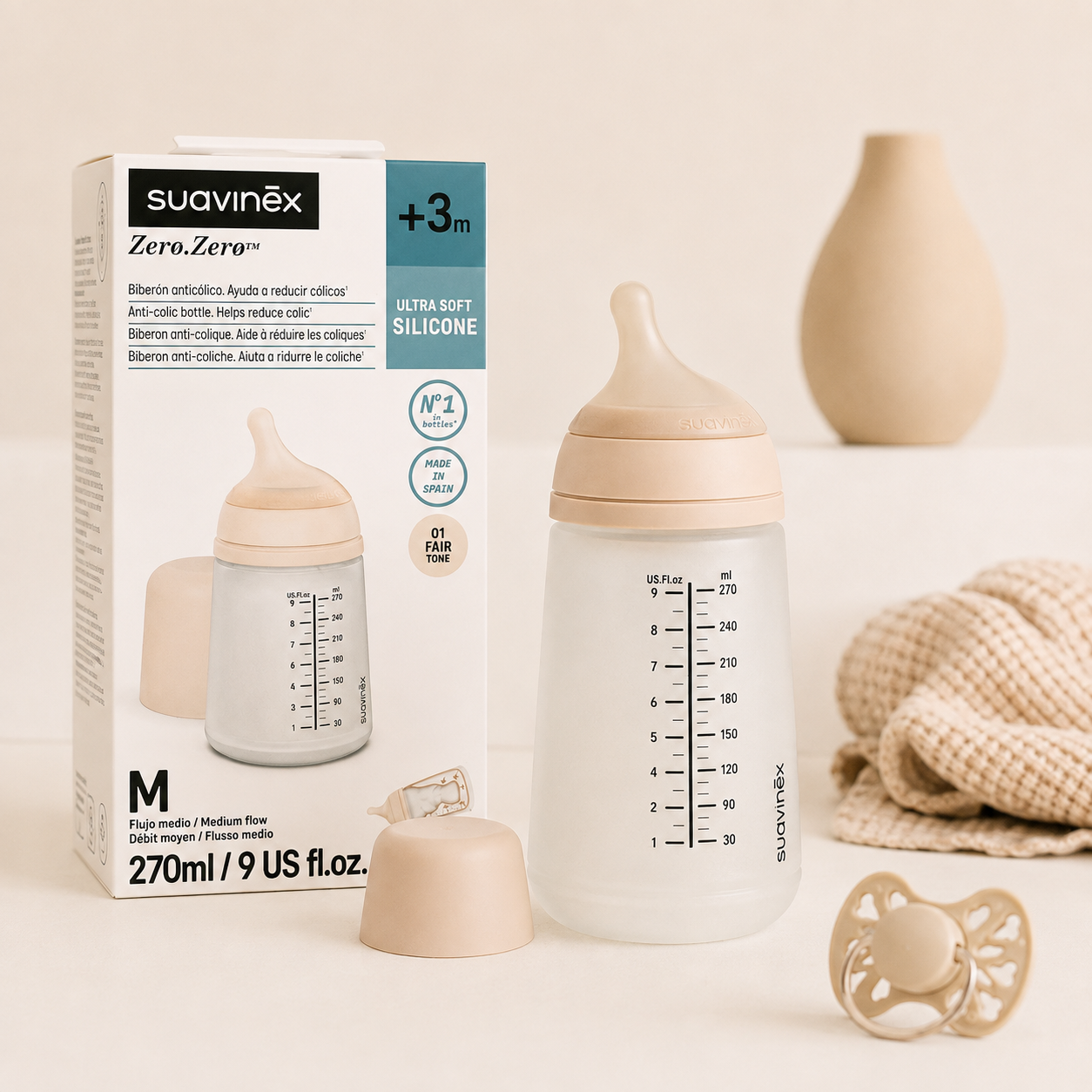 Biberon Anti-Colique Suavinex Zero.Zero™️ 270 ml – Débit Moyen