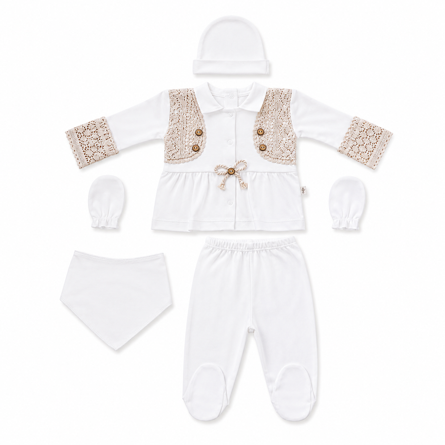 Ensemble naissance 5 pieces en coton 0-3 mois