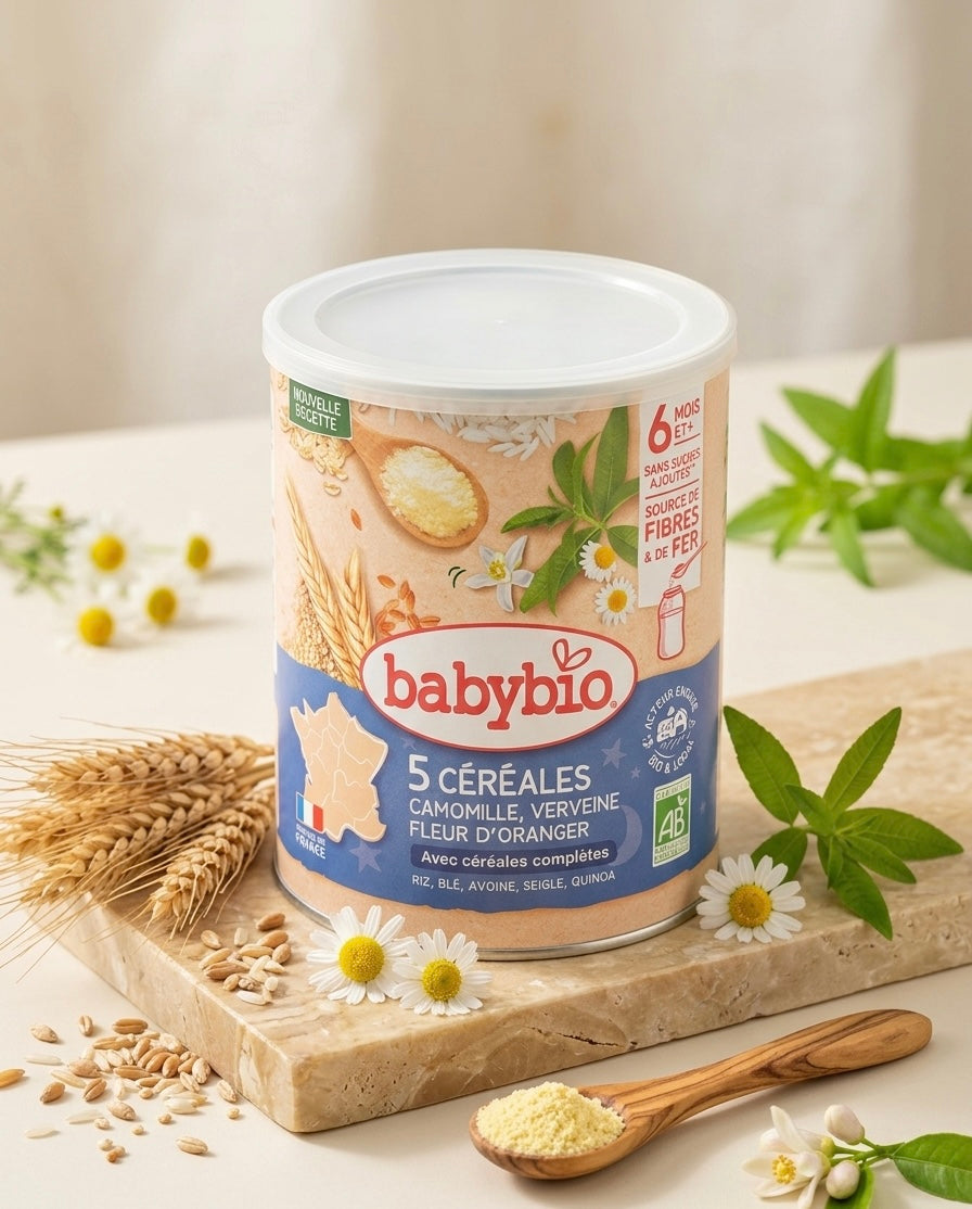Babybio Céréales Verveine, Fleur d'Oranger, Camomille Bio - Céréales Bébé Apaisantes 220g