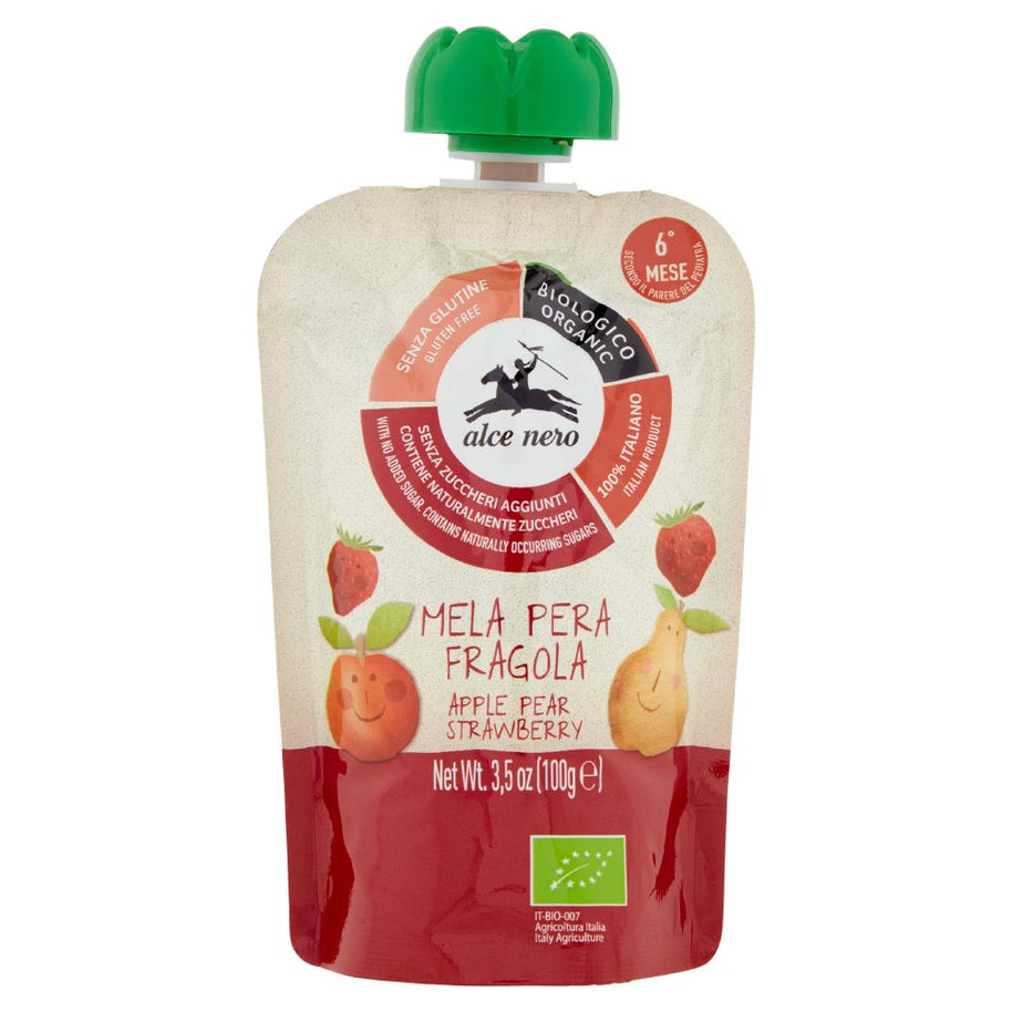 Alce Nero Purée Bio Pomme, Poire & Fraise – 100 g