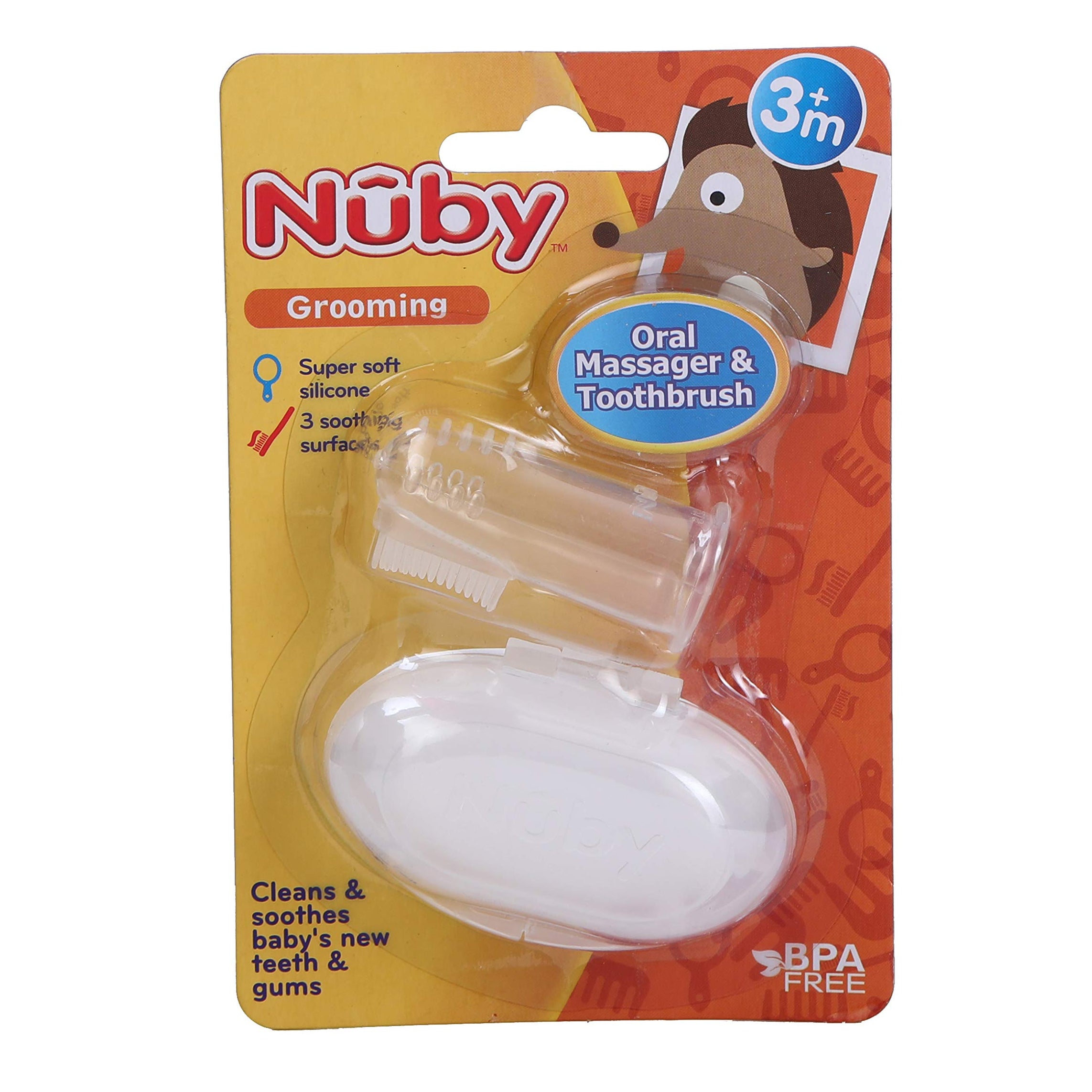 Brosse à dents en silicone avec étui 3M+ Nuby