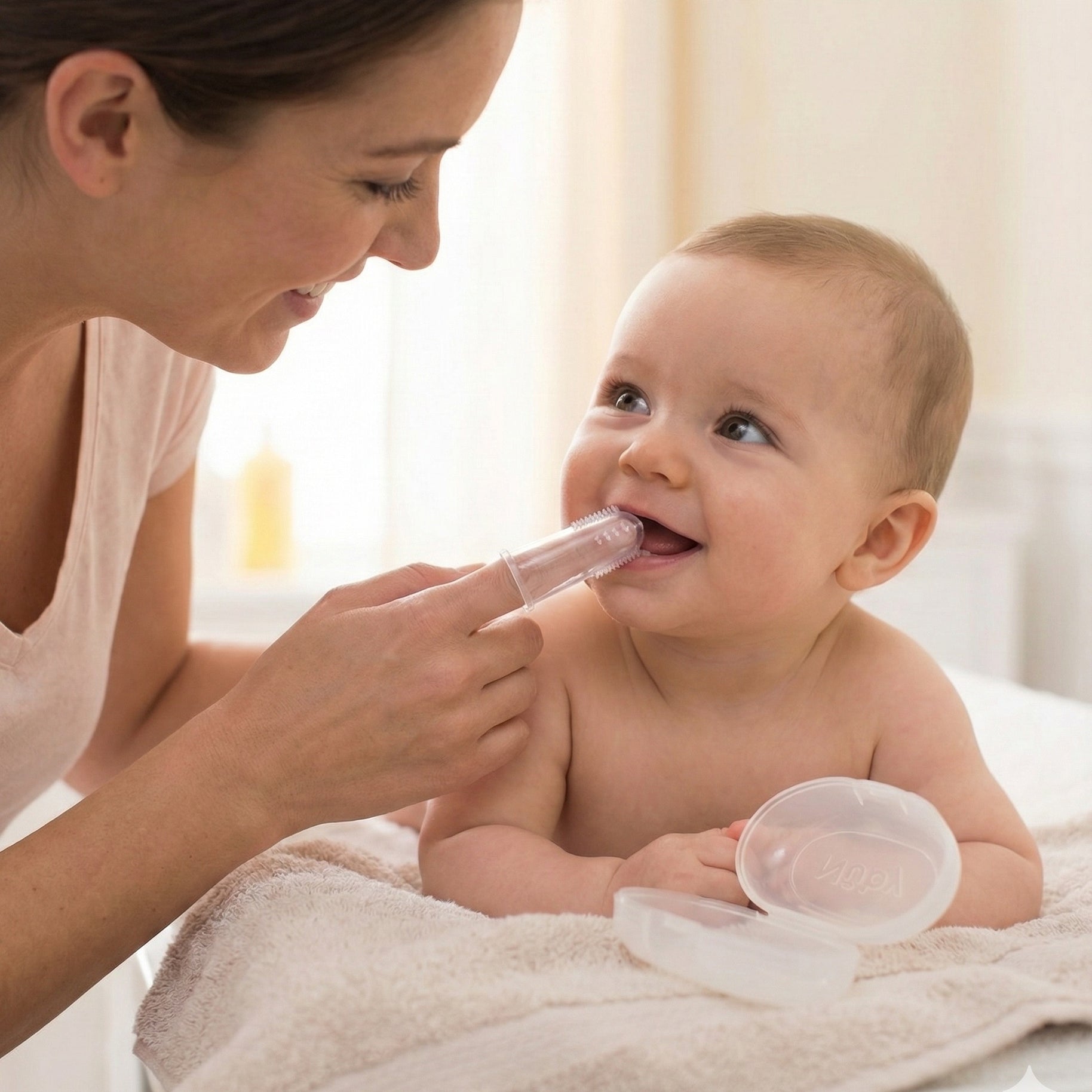 Brosse à dents en silicone avec étui 3M+ Nuby