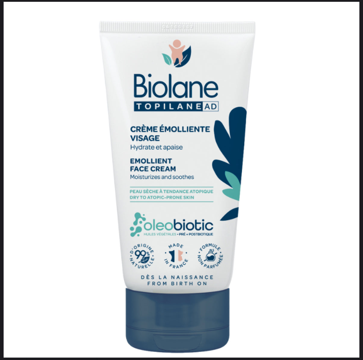 BIOLANE – Topilane AD Crème Émolliente Visage 50ml – Peaux Très Sèches et à Tendance Atopique