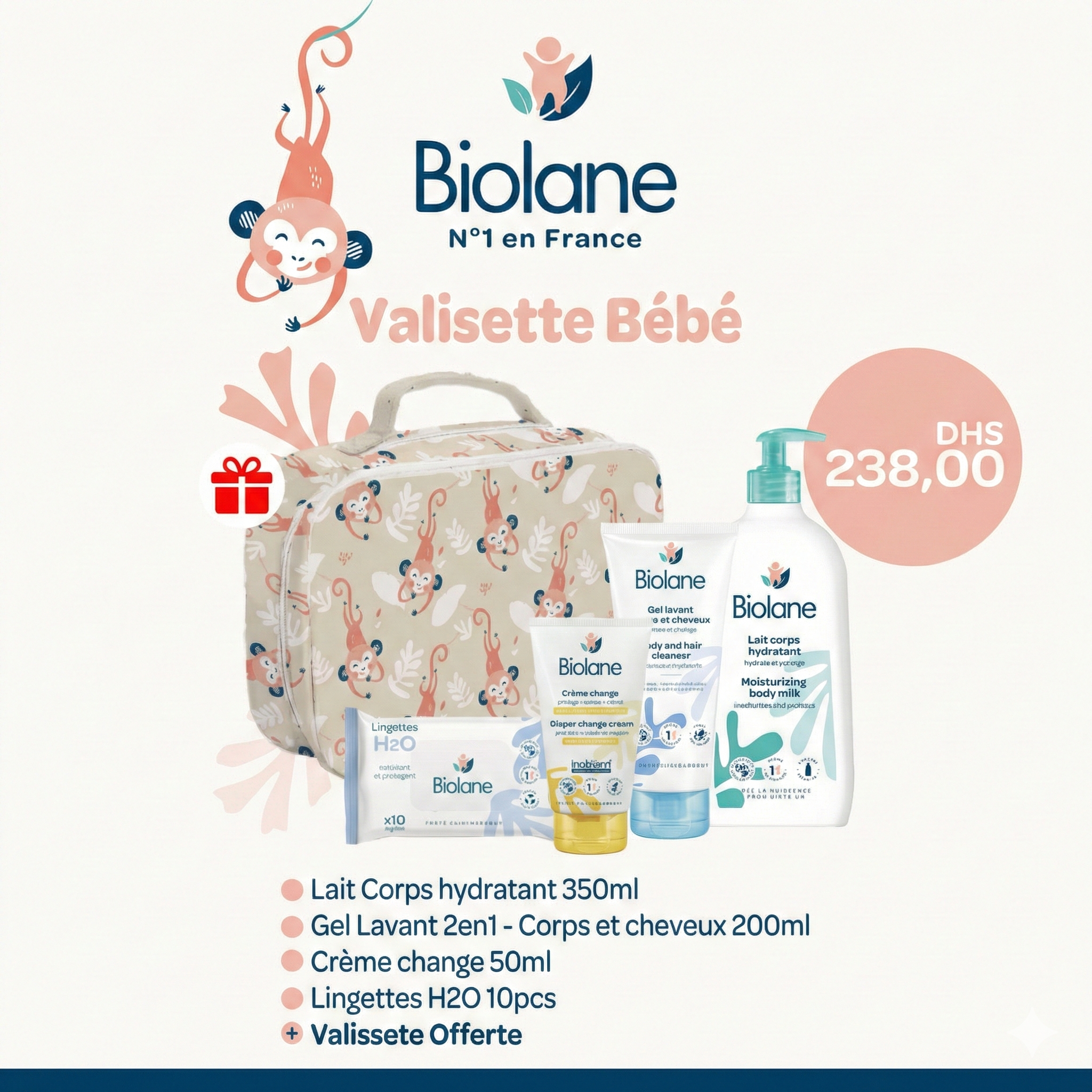 Biolane Valisette bebe (Gel lavant, lait corps, crème change + lingettes) - Biolane - pour bébé Maroc -www.babyboss.ma