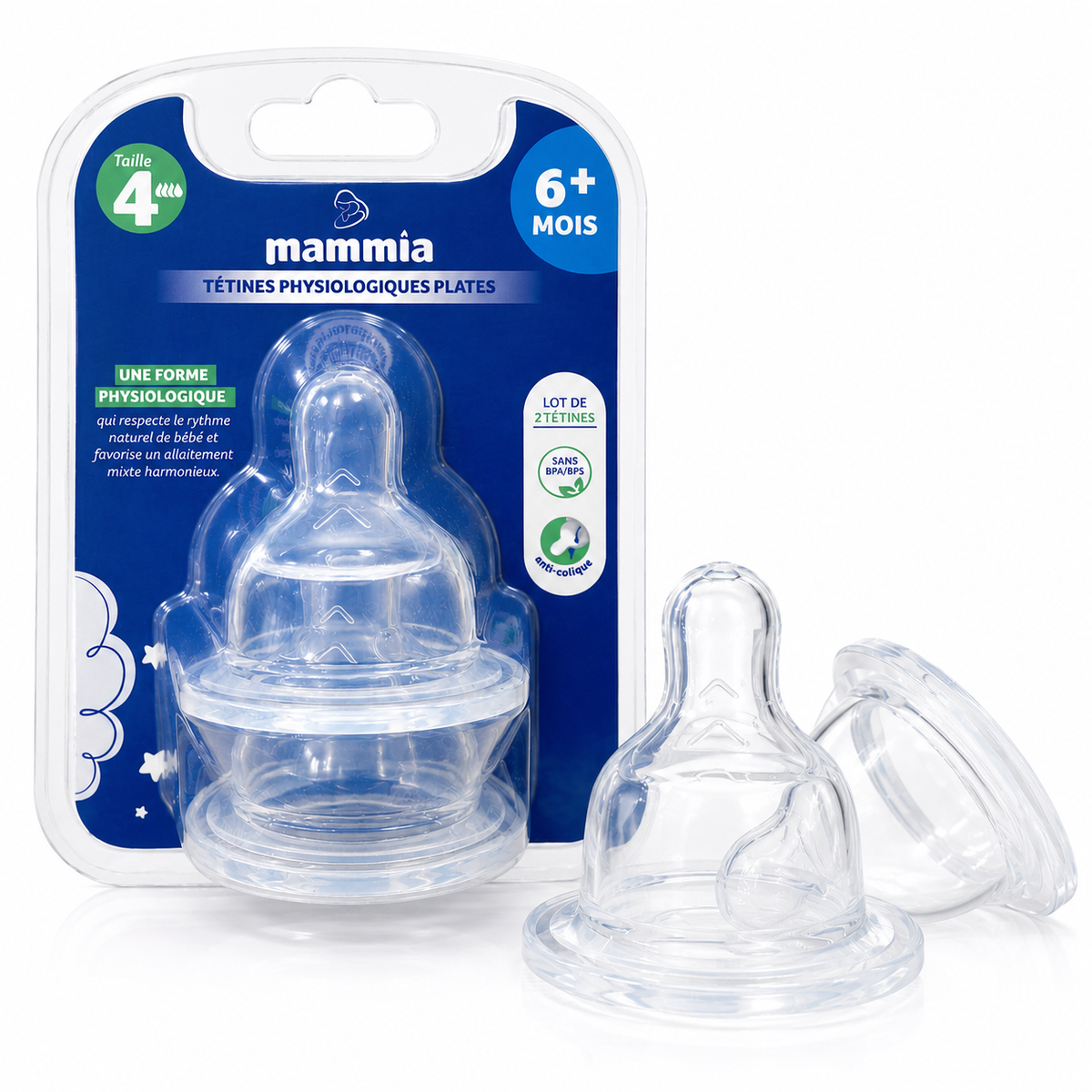 Mammia - Pack de 2 tétines physiologiques 6m+