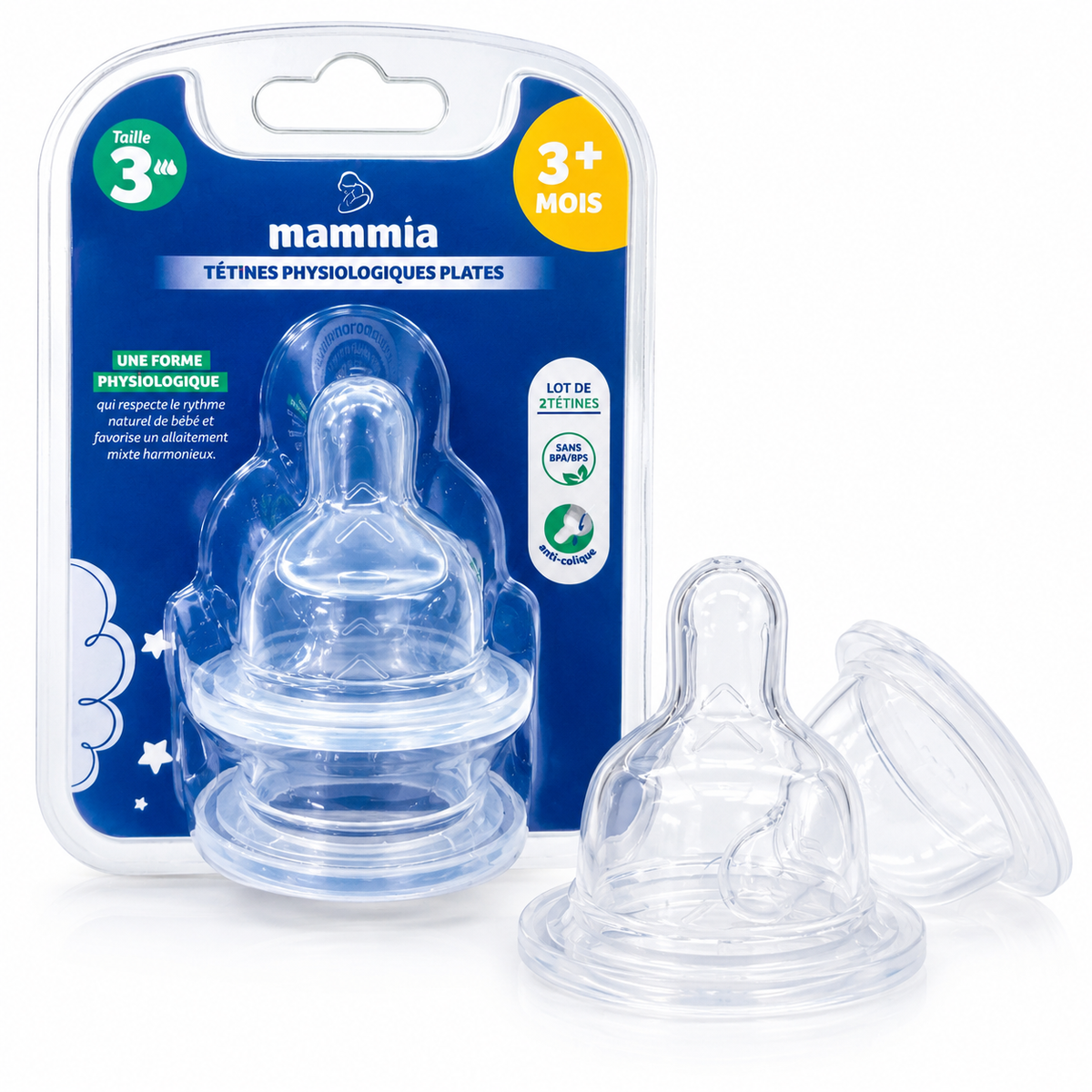 Mammia - Pack de 2 tétines physiologiques 3m+