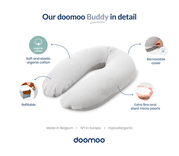 Coussin d'allaitement et maternité BUDDY Doomoo - Silver Dots