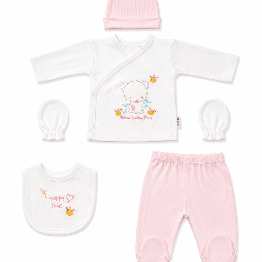 Ensemble naissance 5 pieces en coton 0-3 mois