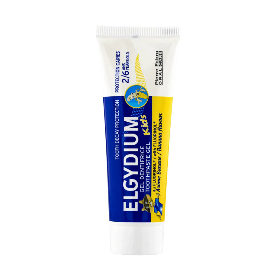 ELGYDIUM Kids Banane Dentifrice Enfant 2-6 ans Goût Banane Fluor Adapté Dents de Lait 50ml