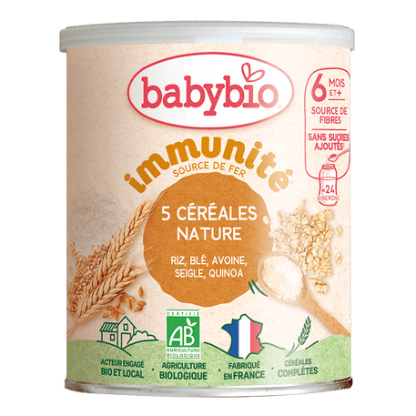 Babybio 5 Céréales Nature Bio - 220g - Babybio - Alimentation pour bébé Maroc -www.babyboss.ma