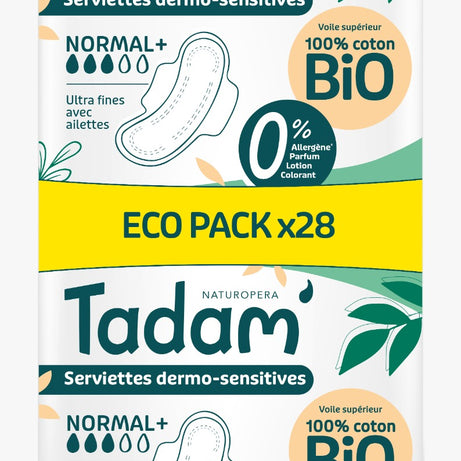 Tadam' Serviettes Dermo-sensitives Ultra avec Ailettes - Eco pack Normal 28 unités