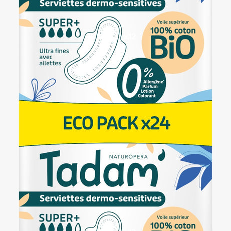 Tadam' Serviettes Dermo-sensitives Ultra avec Ailettes - Super+ 24 unités