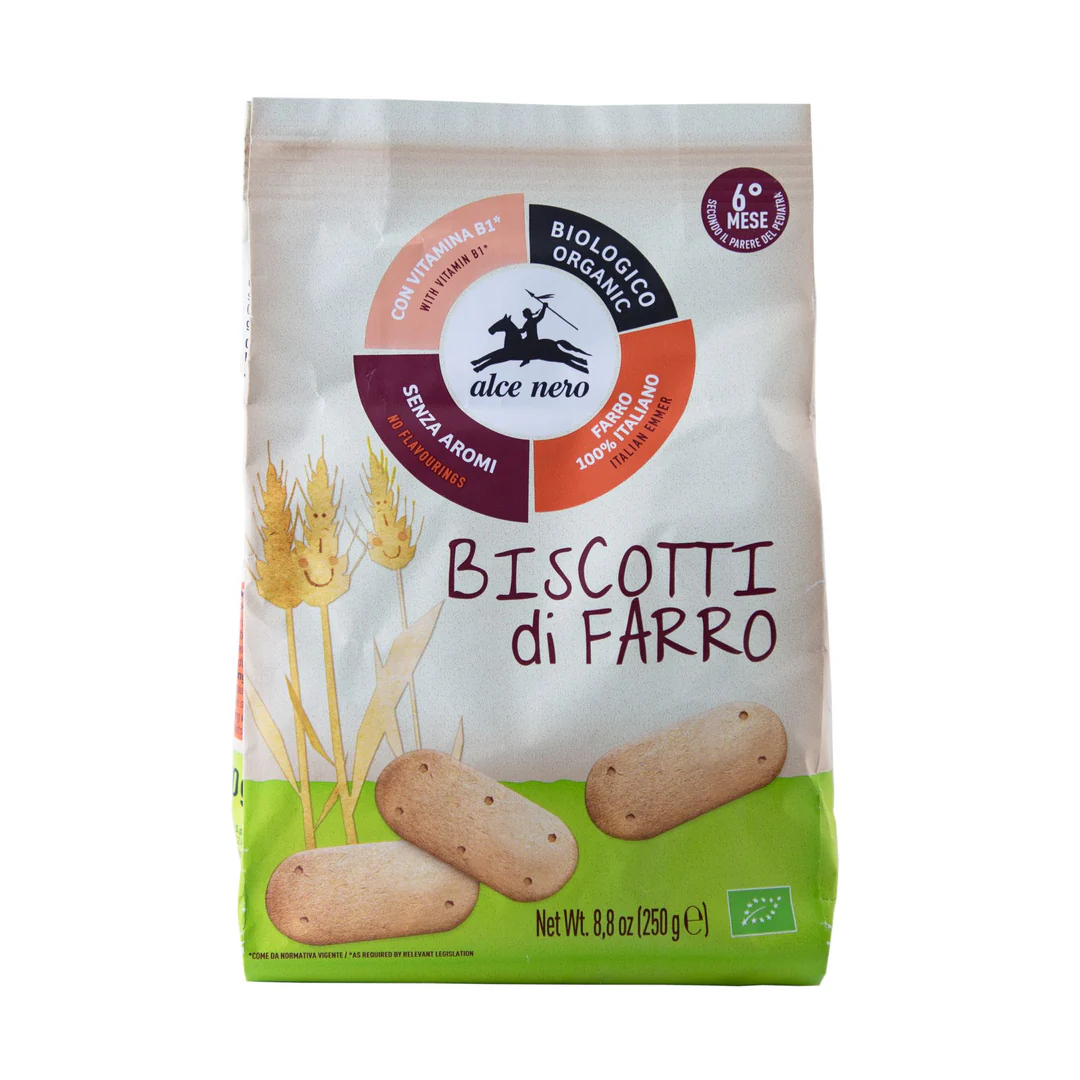 Alce Nero Biscotti di Farro, paquet de 250 g de biscuits bio au farro – Babyboss.ma
