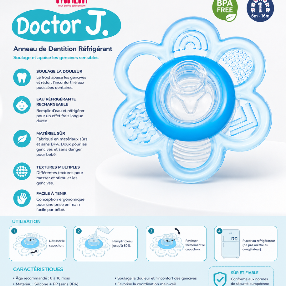 حلقة التسنين المبردة والقابلة لإعادة التعبئة Farlin Doctor J. – من 6 إلى 16 شهرًا