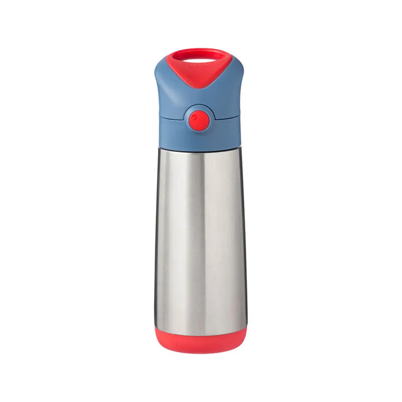 b.box Gourde isotherme 500 ml Blue Blaze vue de face, couvercle fermé et base rouge