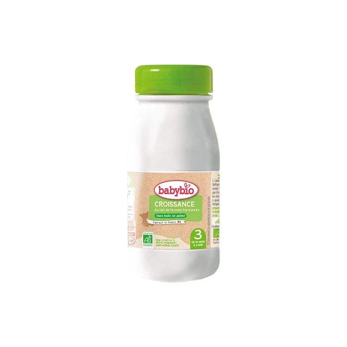 Bouteille de lait de croissance liquide Babybio 250 ml, étiquette Croissance 3 de 10 mois à 3 ans – Babyboss.ma