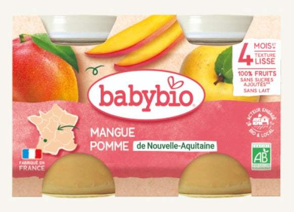 Babybio Petit Pot Mangue Pomme de Nouvelle-Aquitaine 2x 130g – BabyBoss.ma