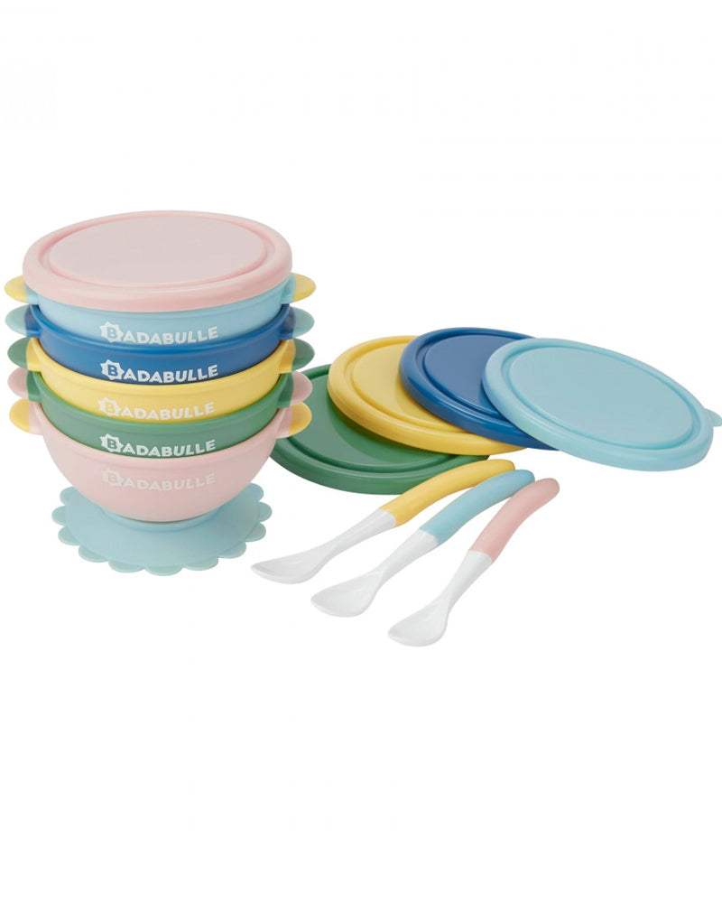 Badabulle lot de 5 bols antidérapants et 3 cuillères souples – BabyBoss.ma