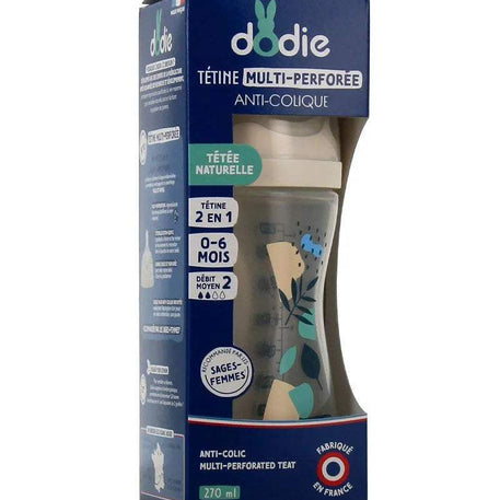 Biberon multi Perforé Dodie 270ML Bleu avec Tétine Biomimétisme - Dodie - Biberon pour bébé Maroc -www.babyboss.ma