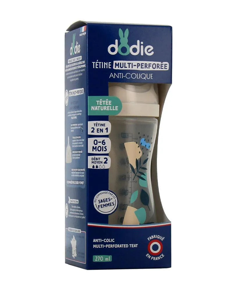 Biberon multi Perforé Dodie 270ML Bleu avec Tétine Biomimétisme - Babyboss.ma - Dodie - pour bébé maroc