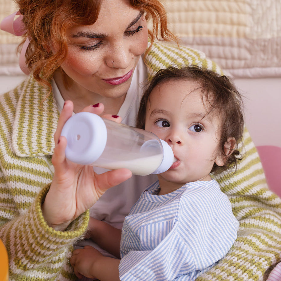 Biberon en Verre 240ml avec Tétine en Silicone Débit Moyen - Baby Blue