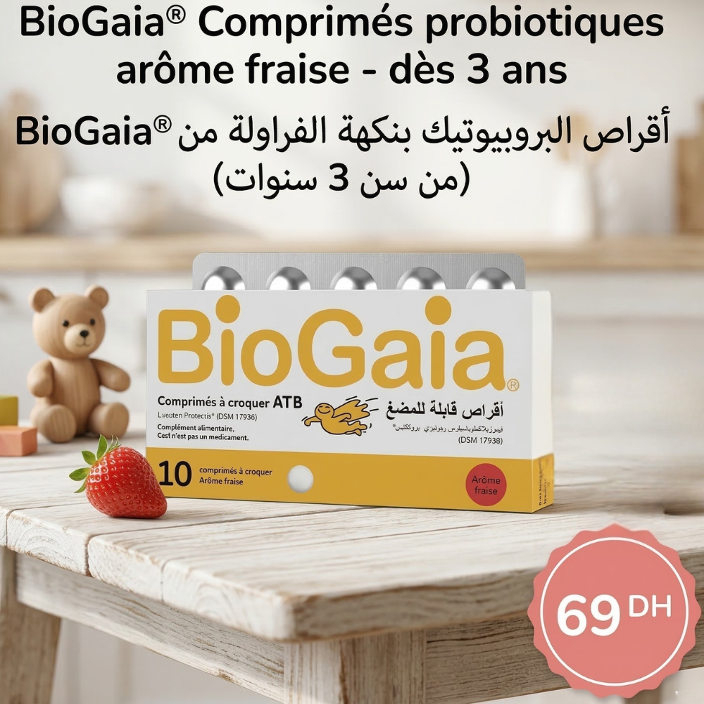 Comprimés à croquer BioGaia Protectis arôme fraise, dès 3 ans – Babyboss.ma