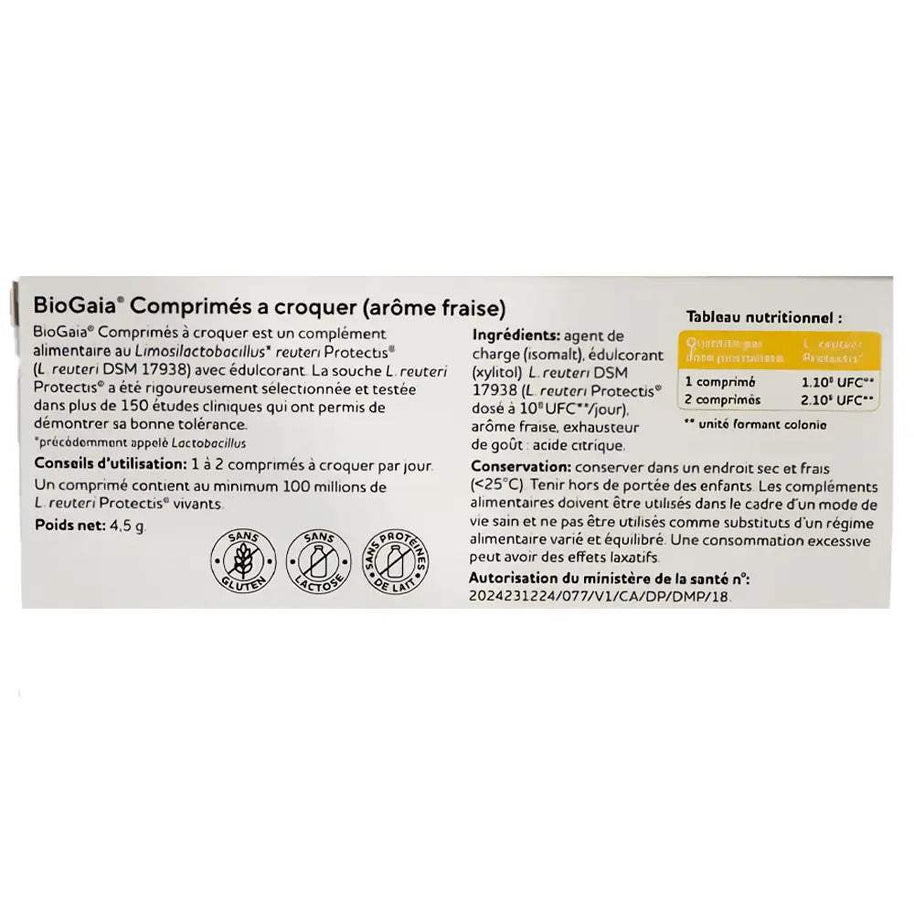 BioGaia® Comprimés probiotiques arôme fraise - dès 3 ans - BioGaia - Soins Digestifs pour bébé Maroc -www.babyboss.ma
