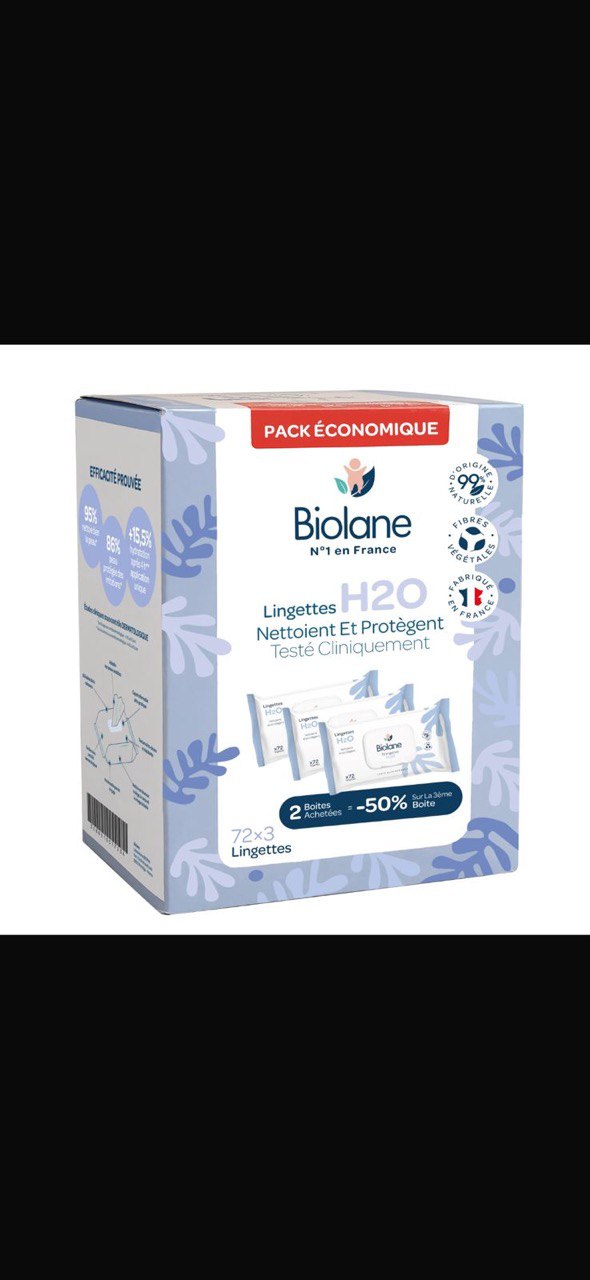 Biolane - Pack Lingettes H2O (Promo : 3ème à -50%) - Biolane - Lingettes - Babyboss.ma