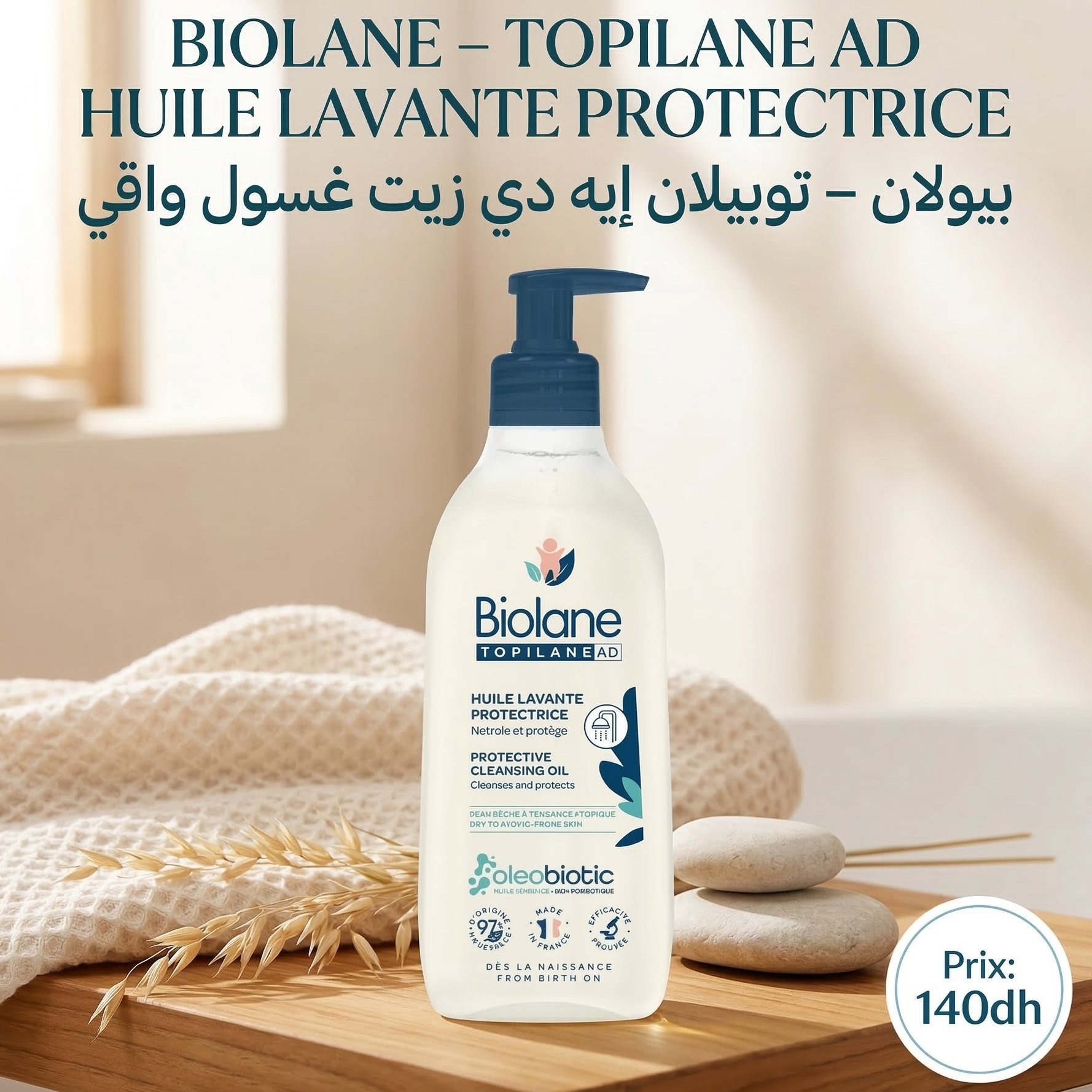 BIOLANE – Topilane AD Huile Lavante Protectrice 350ml – Peaux Très Sèches et à Tendance Atopique