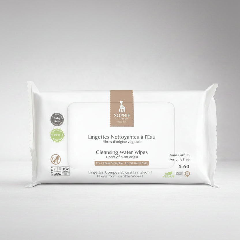 Lingettes nettoyantes à l'eau Sophie la Girafe paquet de 60 compostables
