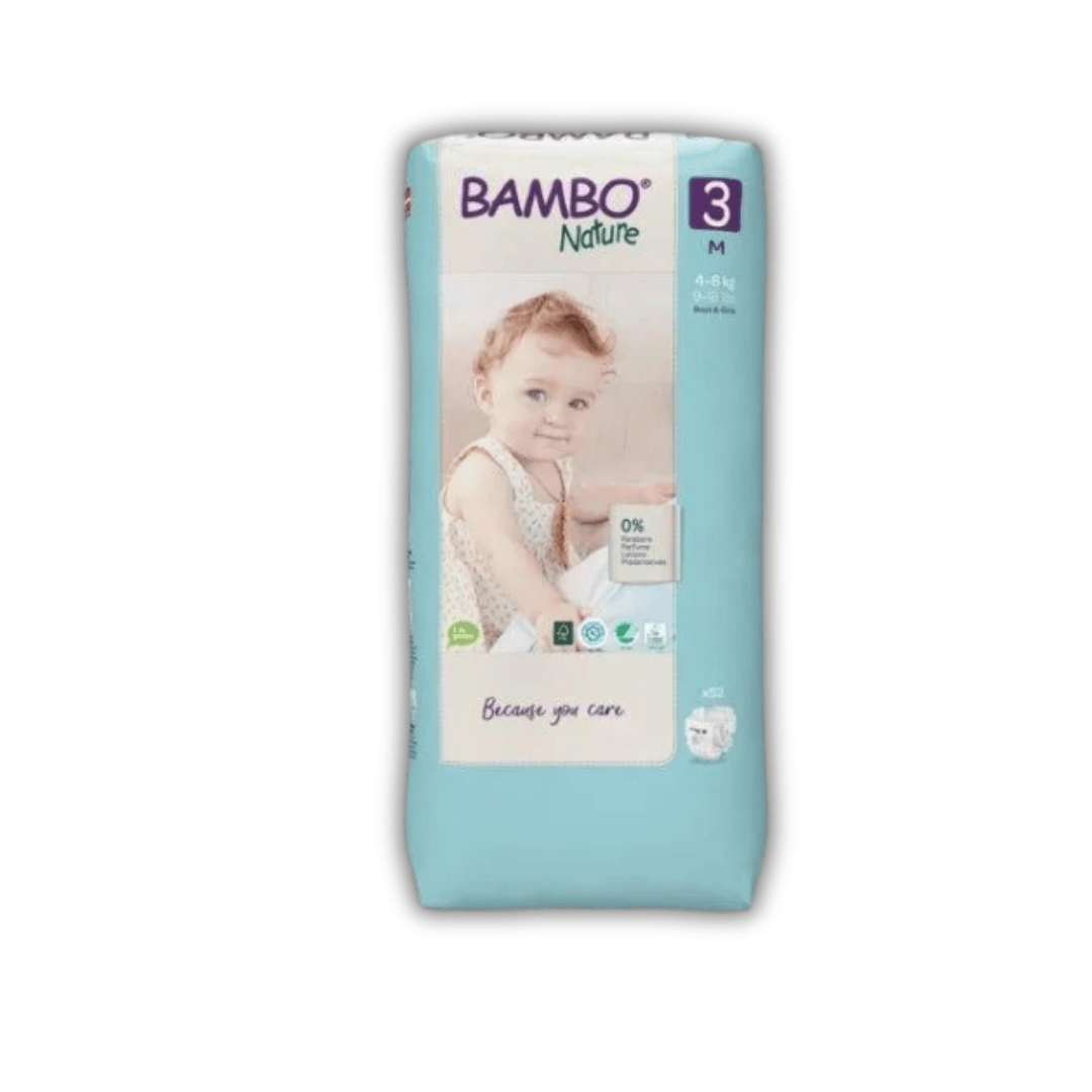 Paquet de 52 couches Bambo Nature Taille 3 (4-8 kg), emballage vert d'eau avec bébé – Babyboss.ma