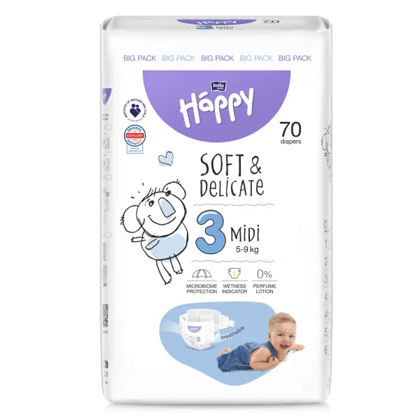 Couches Bébé Happy Taille 3 (5-9 kg) - 70 Pièces - Happy - pour bébé Maroc -www.babyboss.ma