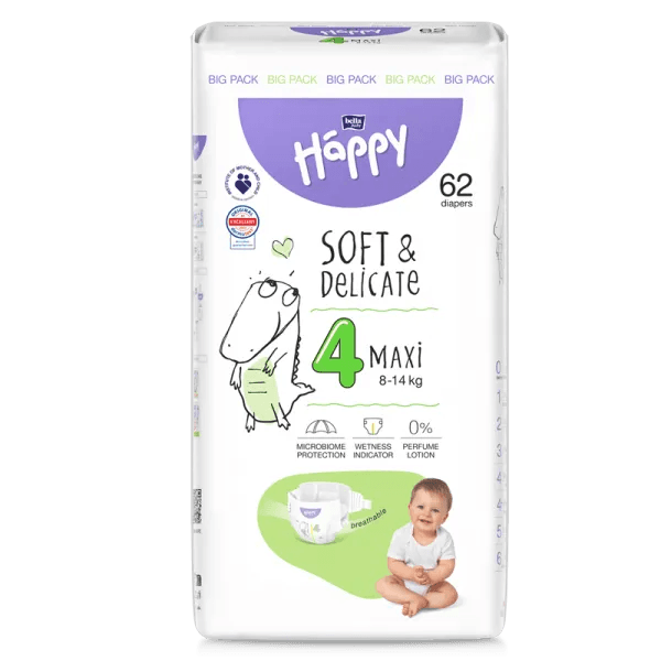 Couches Bébé Happy Taille 4 (8-14 kg) - 62 Pièces