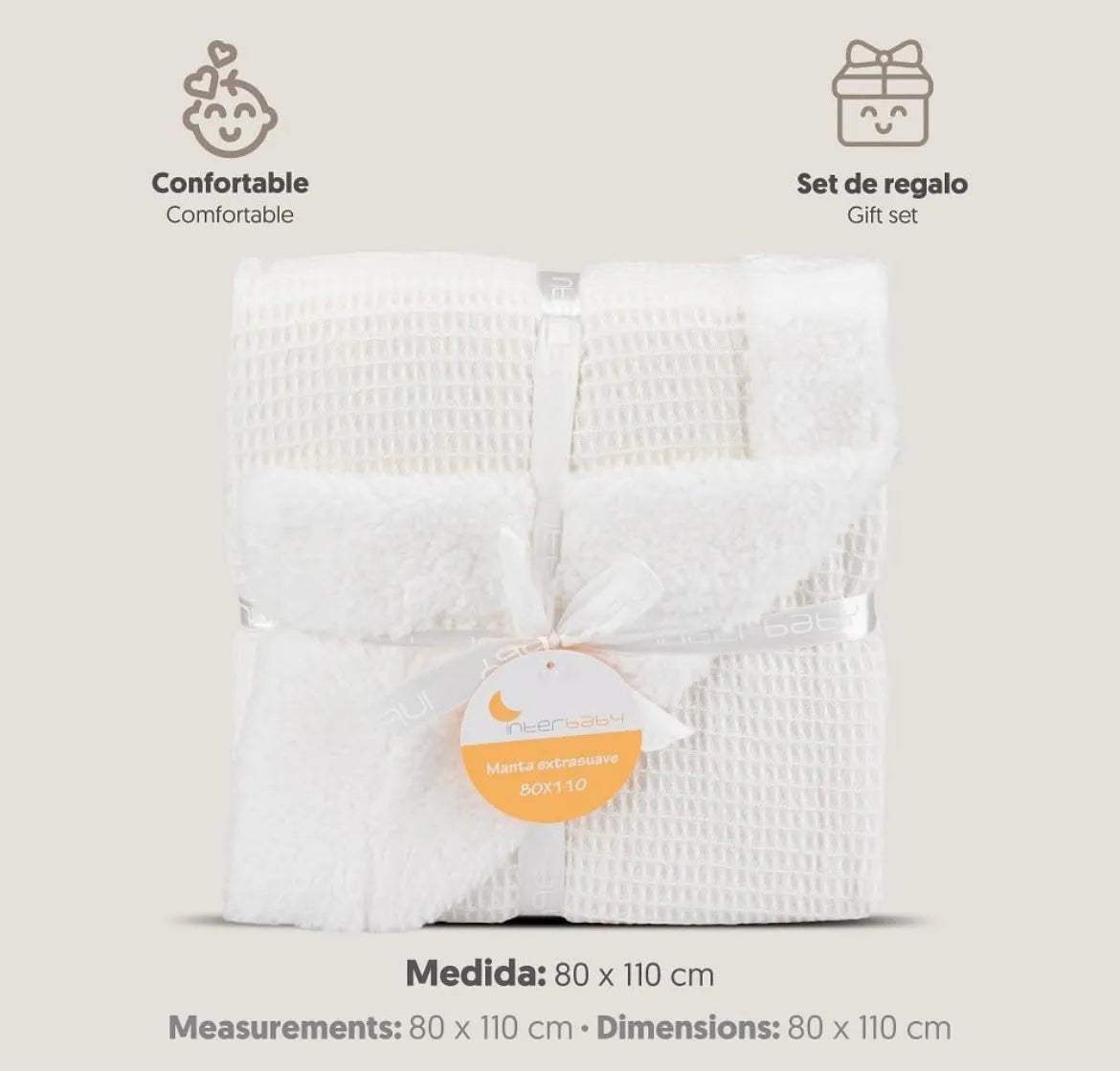 Couverture carre junior 80 x 110 biege - Interbaby - pour bébé Maroc -www.babyboss.ma