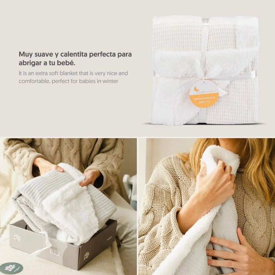 Couverture carre junior 80 x 110 biege - Interbaby - pour bébé Maroc -www.babyboss.ma