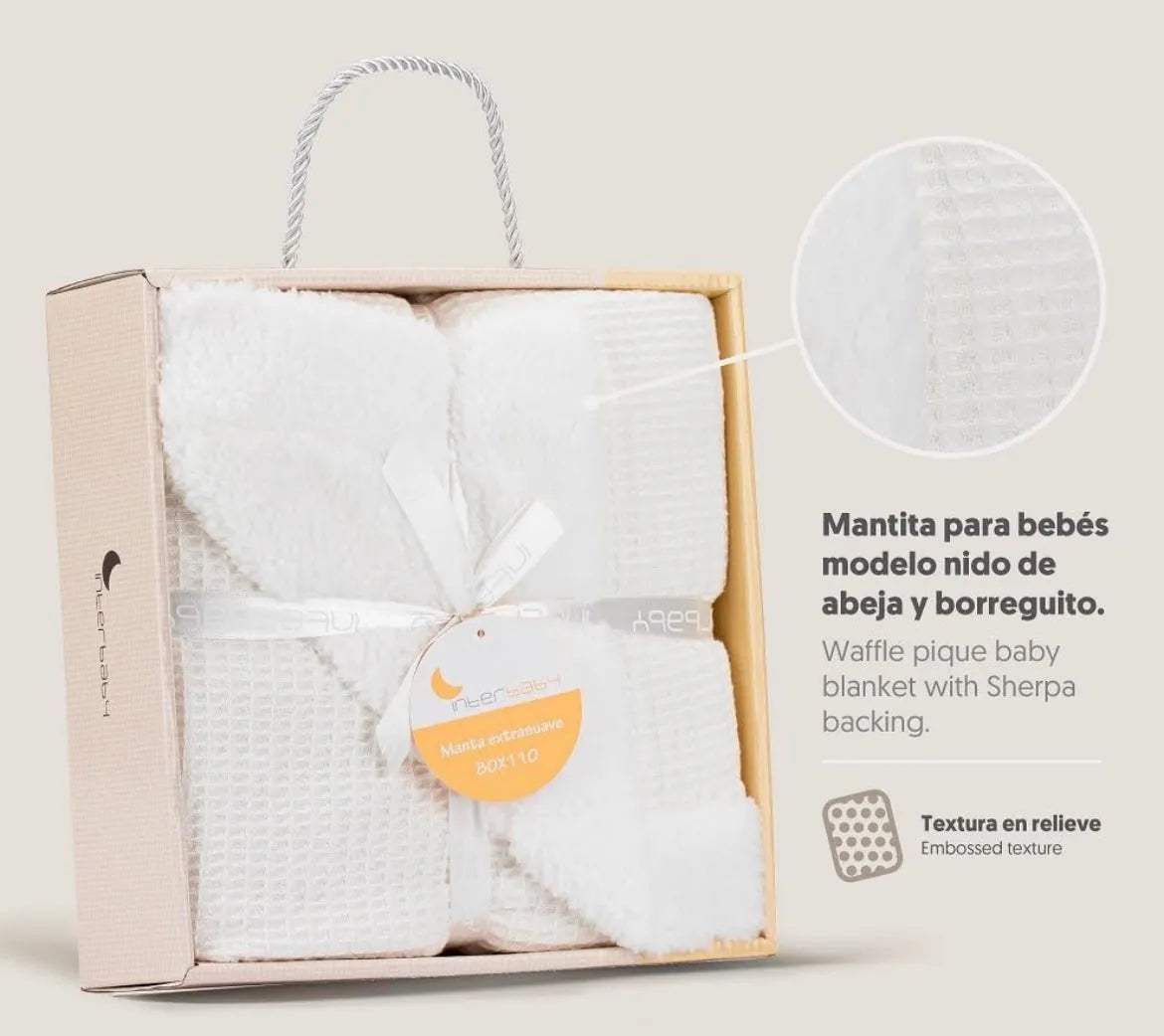 Couverture carre junior 80 x 110 biege - Interbaby - pour bébé Maroc -www.babyboss.ma