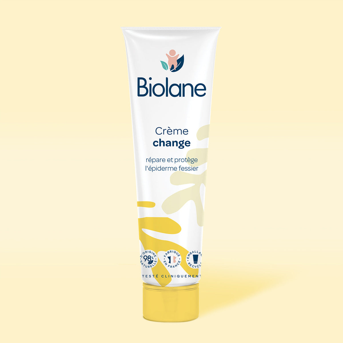 Tube de crème change Biolane avec les mentions 98 % d'origine naturelle et fabriqué en France