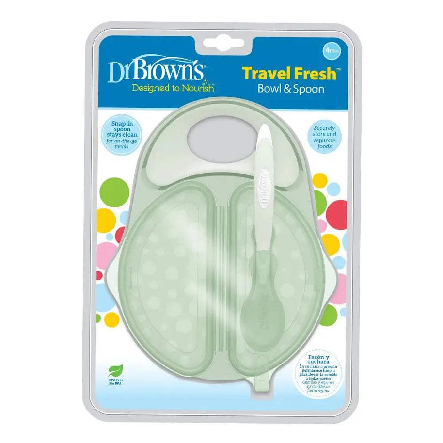 Dr. Brown's Bol & Cuillère à Couvercles Travel Fresh™ 4M+ - Vert - Dr. Brown's - Bols pour bébé Maroc -www.babyboss.ma