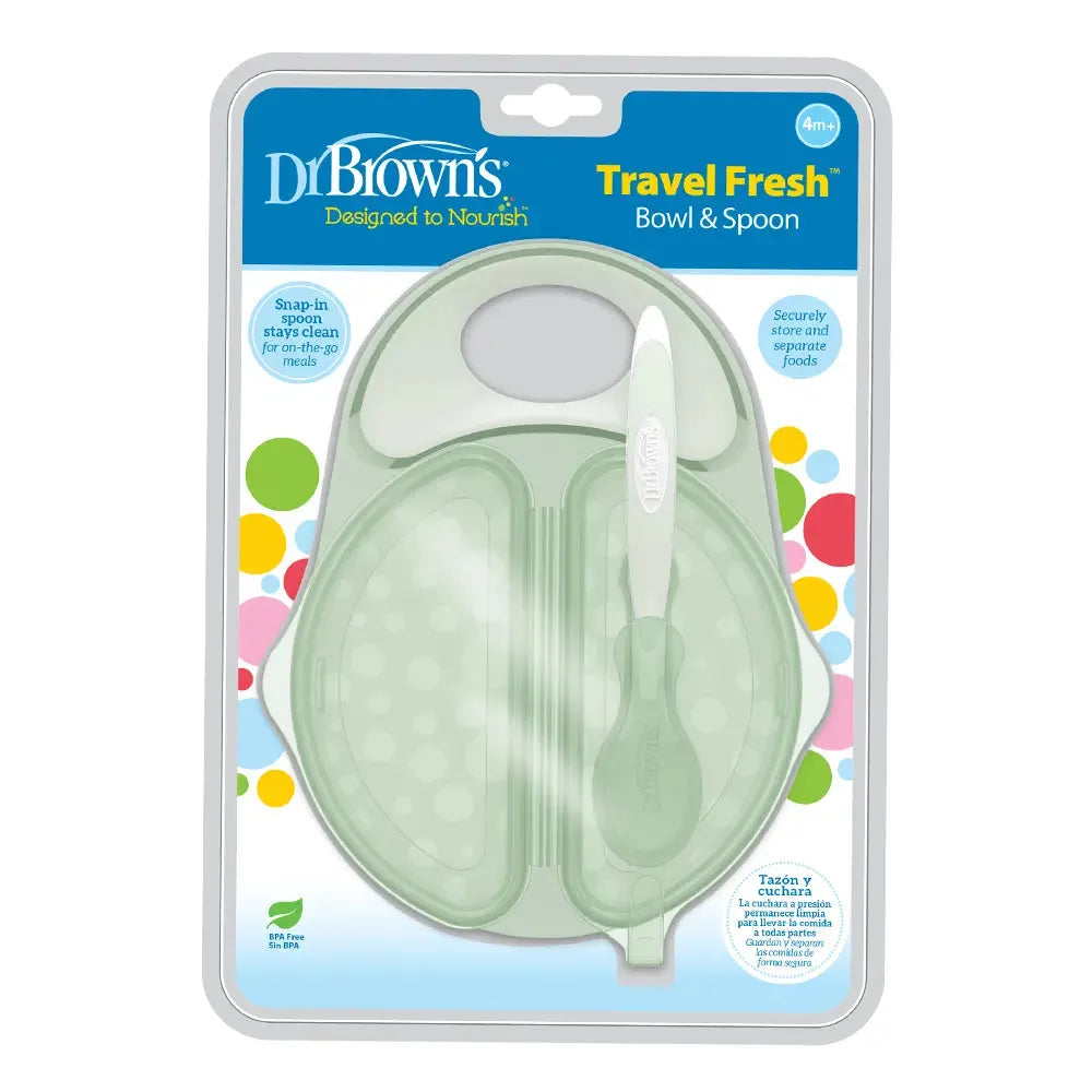 Dr. Brown's Bol & Cuillère à Couvercles Travel Fresh™ 4M+ - Vert - Dr. Brown's - pour bébé maroc