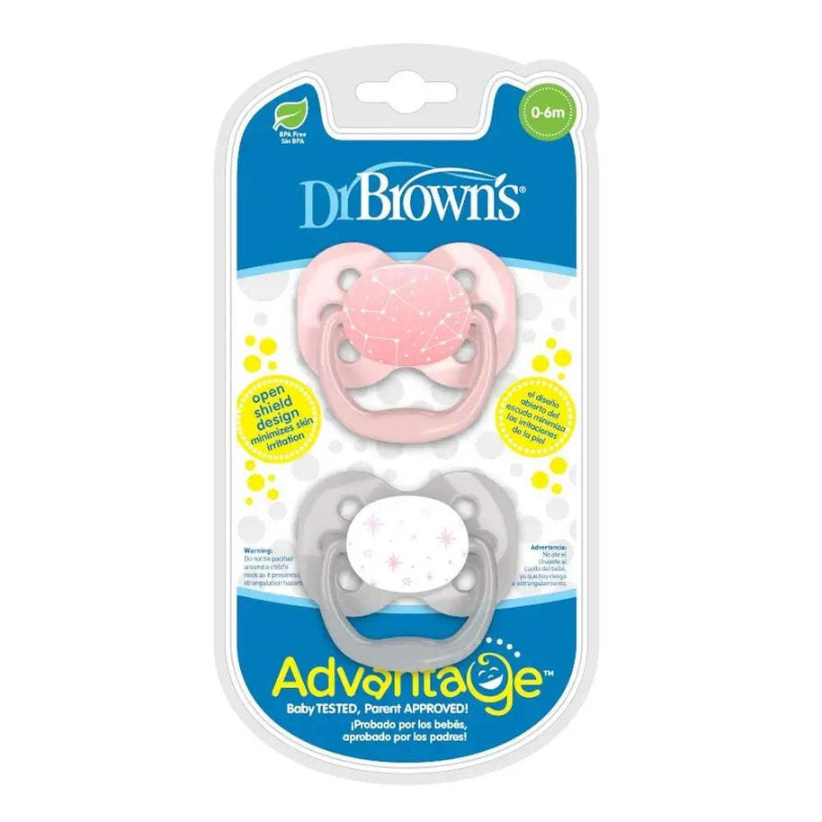 Dr. Brown's Lot de 2 Sucettes Advantage 0-6M - Gris & Rose - Dr. Brown's - Sucettes pour bébé Maroc -www.babyboss.ma