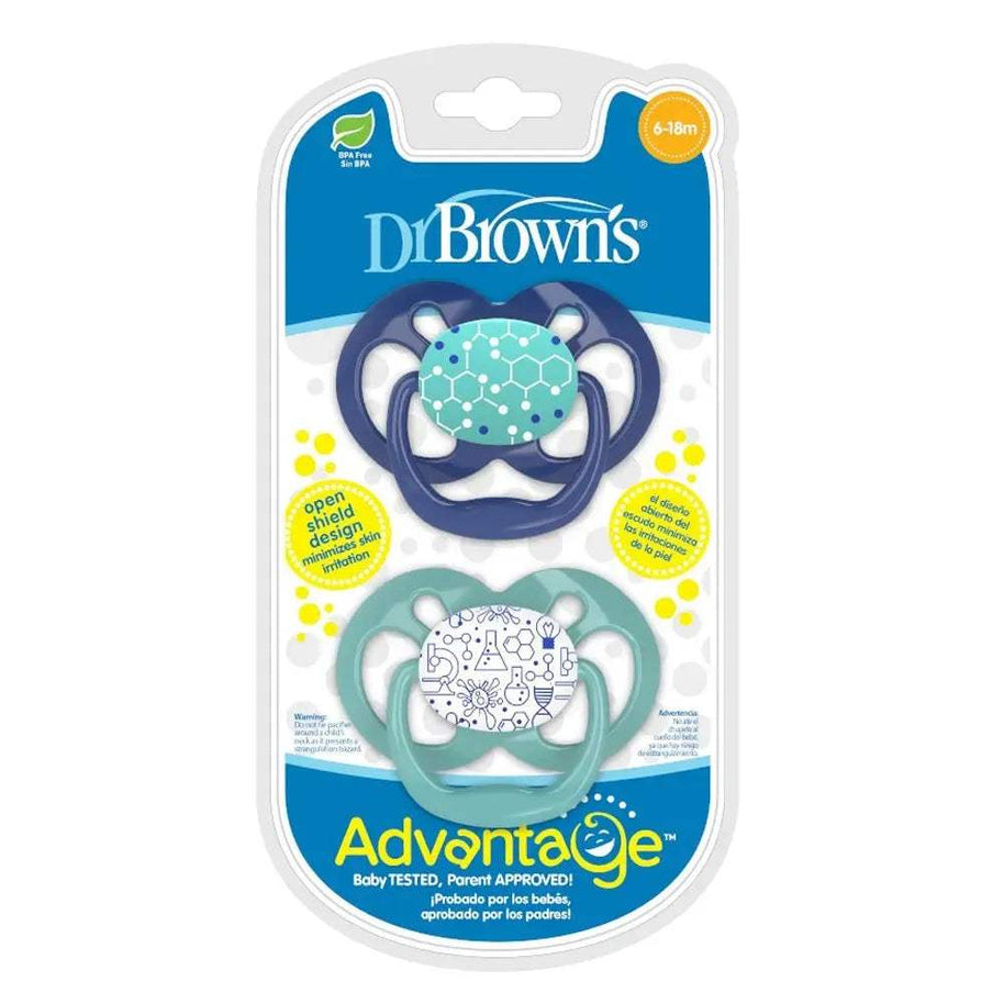 Dr. Brown's Lot de 2 Sucettes Advantage 6-18M - Bleu & Vert - Dr. Brown's - Sucettes pour bébé Maroc -www.babyboss.ma