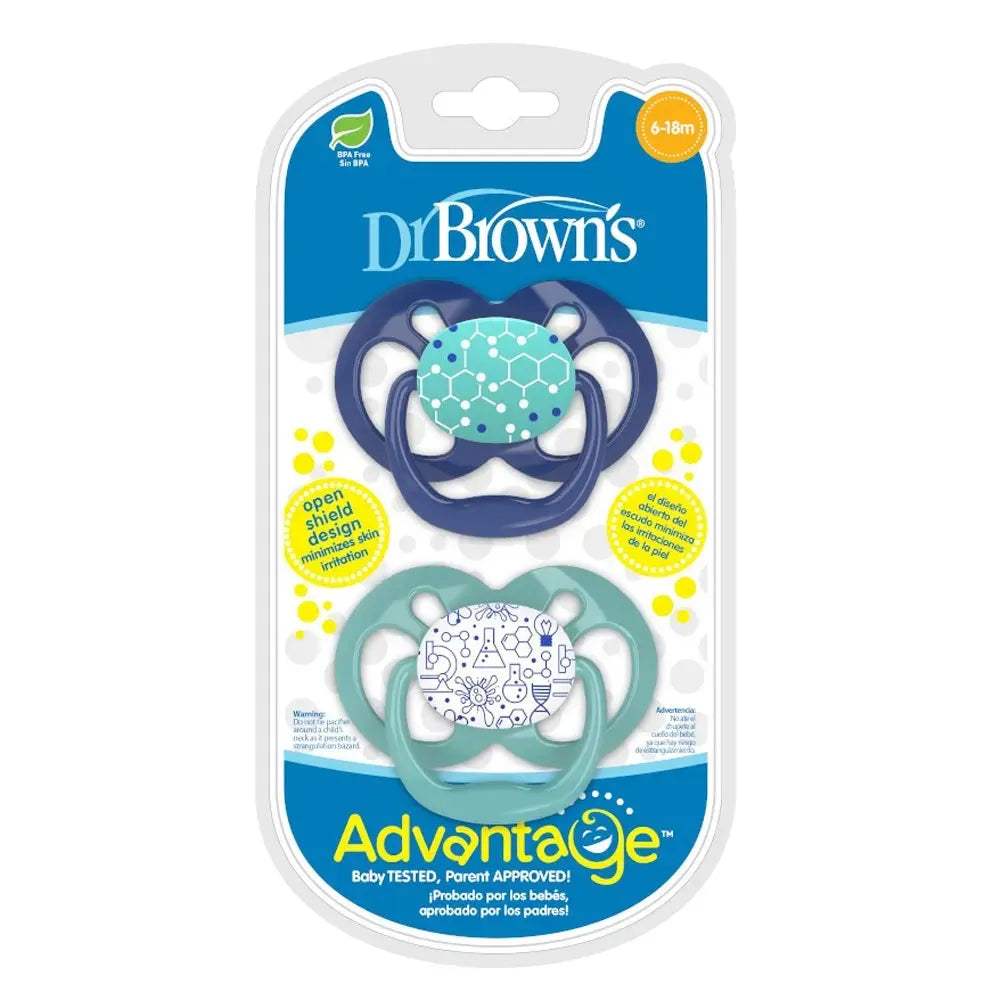Dr. Brown's Lot de 2 Sucettes Advantage 6-18M - Bleu & Vert - Dr. Brown's - Sucettes pour bébé Maroc -www.babyboss.ma
