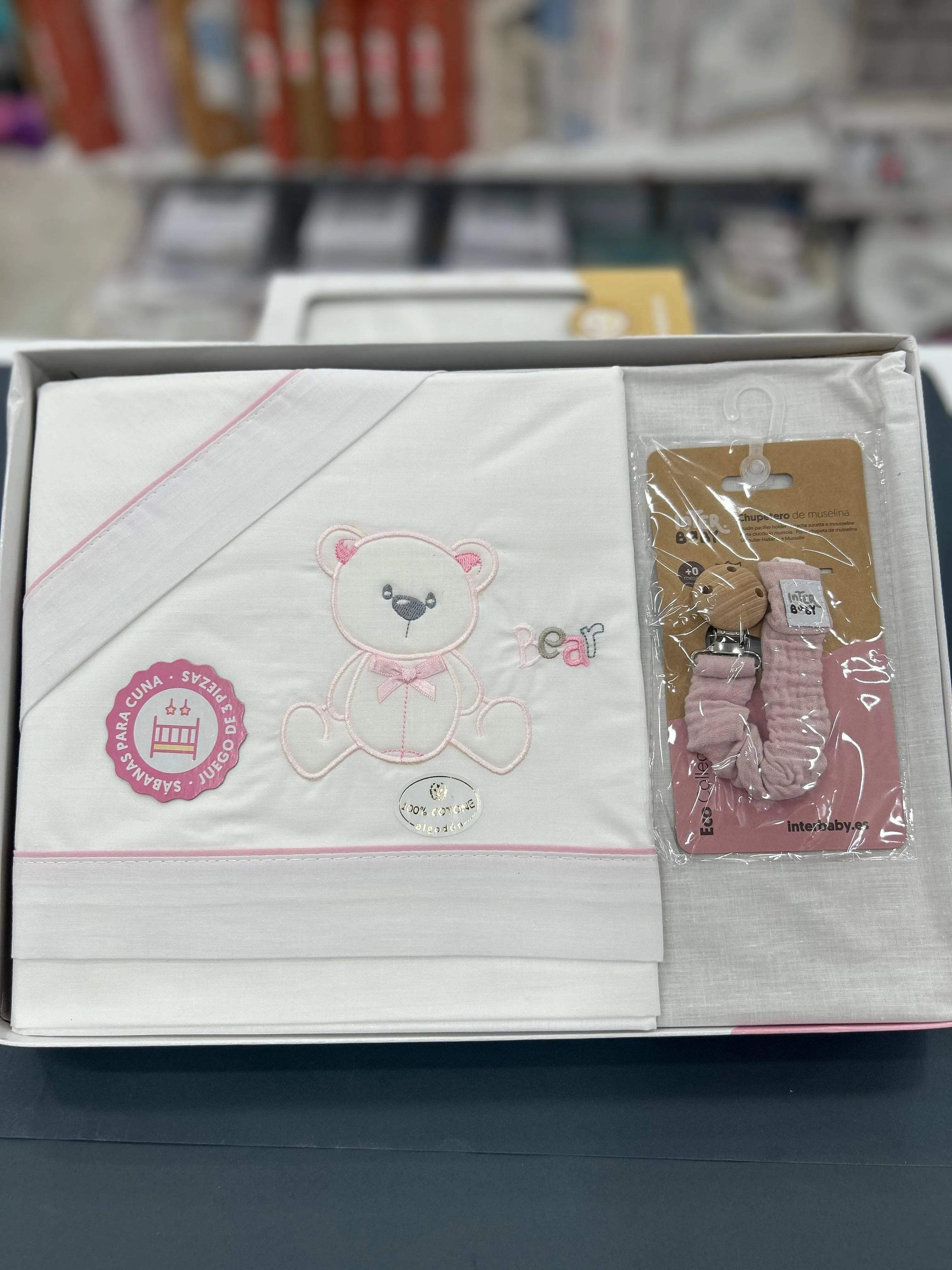 Draps berceau BEAR BOW 100% Coton Interbaby - BABYBOSS sommeil - pour bébé Maroc -www.babyboss.ma